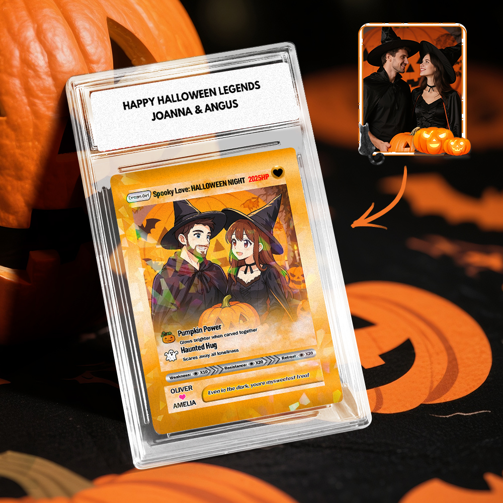 Custom Halloween Game Card Personalized Cartoon Trading Card with Photo & Name, Unique Holiday Gift for Lover - PhotoMoonLamp