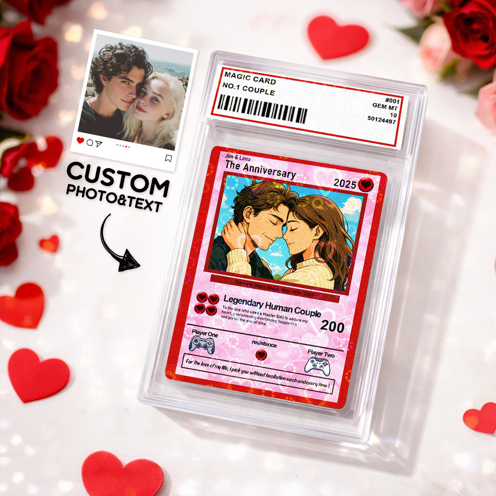 Personalized Valentine's Day Power Couple Card, Custom Anniversary Card Couple Photo Anime Style, Best Valentine's Day Gift for Lover - PhotoMoonLamp
