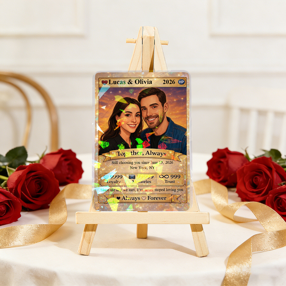 Personalized Valentine's Day Power Couple Card, Custom Anniversary Card Couple Photo Anime Style, Best Valentine's Day Gift for Lover - PhotoMoonLamp