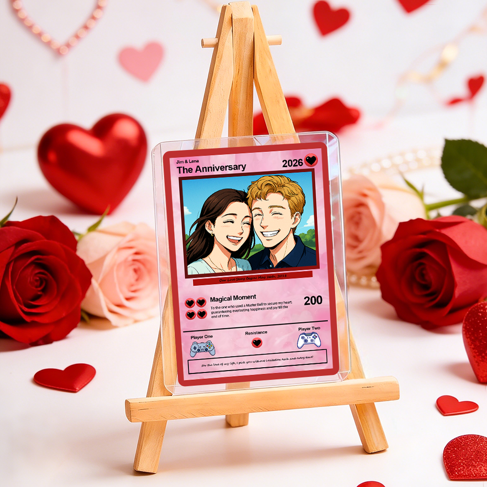 Personalized Valentine's Day Power Couple Lenticular Card Custom Anniversary Card Couple Photo Anime Style Valentine's Day Gift for Lover