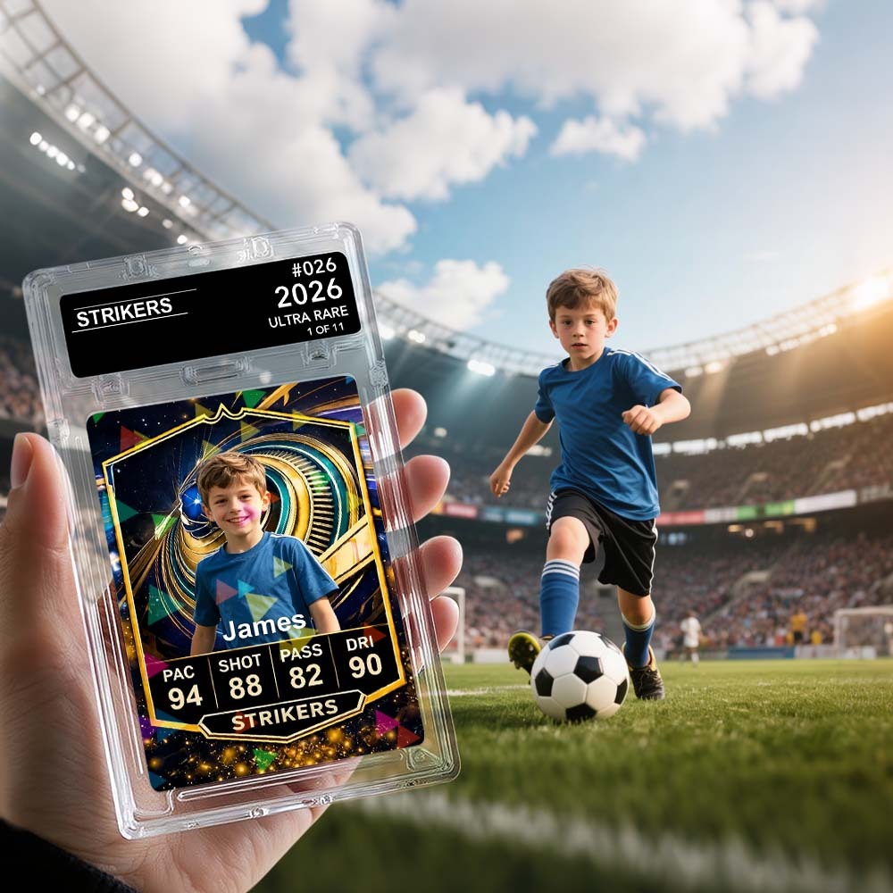 Custom Football Player Trading Card Plaque – Personalized Kids Sports Card Display, Acrylic Slab Gift for Boys - PhotoMoonLamp