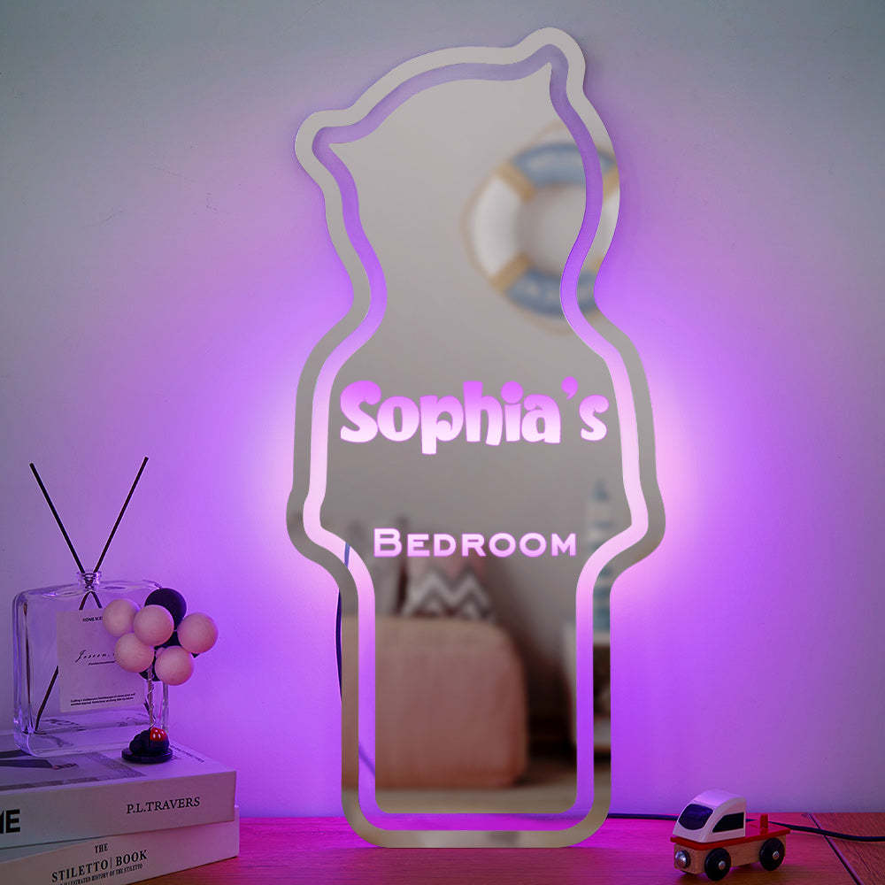 Personalized Name Mirror Light Children's Bedroom Bear Gift - photomoonlamp