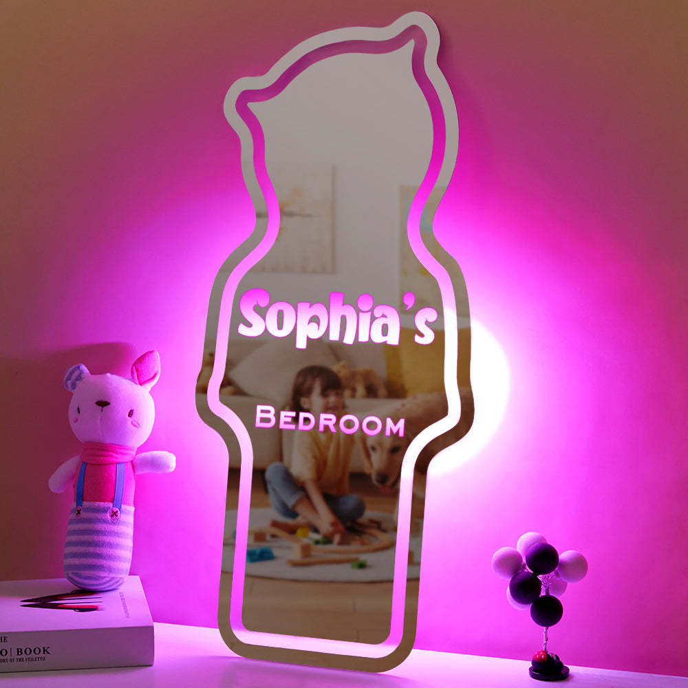 Personalized Name Mirror Light Children's Bedroom Bear Gift - photomoonlamp