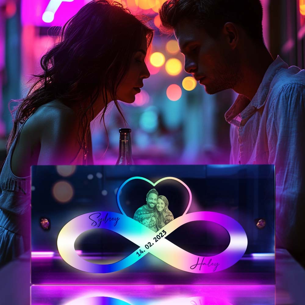 Personalized Photo And Date Name Mirror Light Infinity Heart Couple Valentine's Day Gifts Wall Decorations For Lover - GiftLab