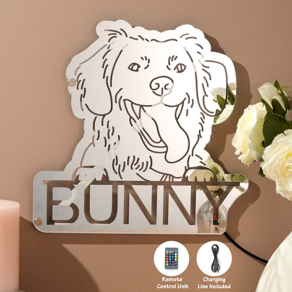 Personalized Pet Photo Name Mirror Light Custom Pet Portrait Mirror Lamp Gift for Pet Lovers - PhotoMoonLamp
