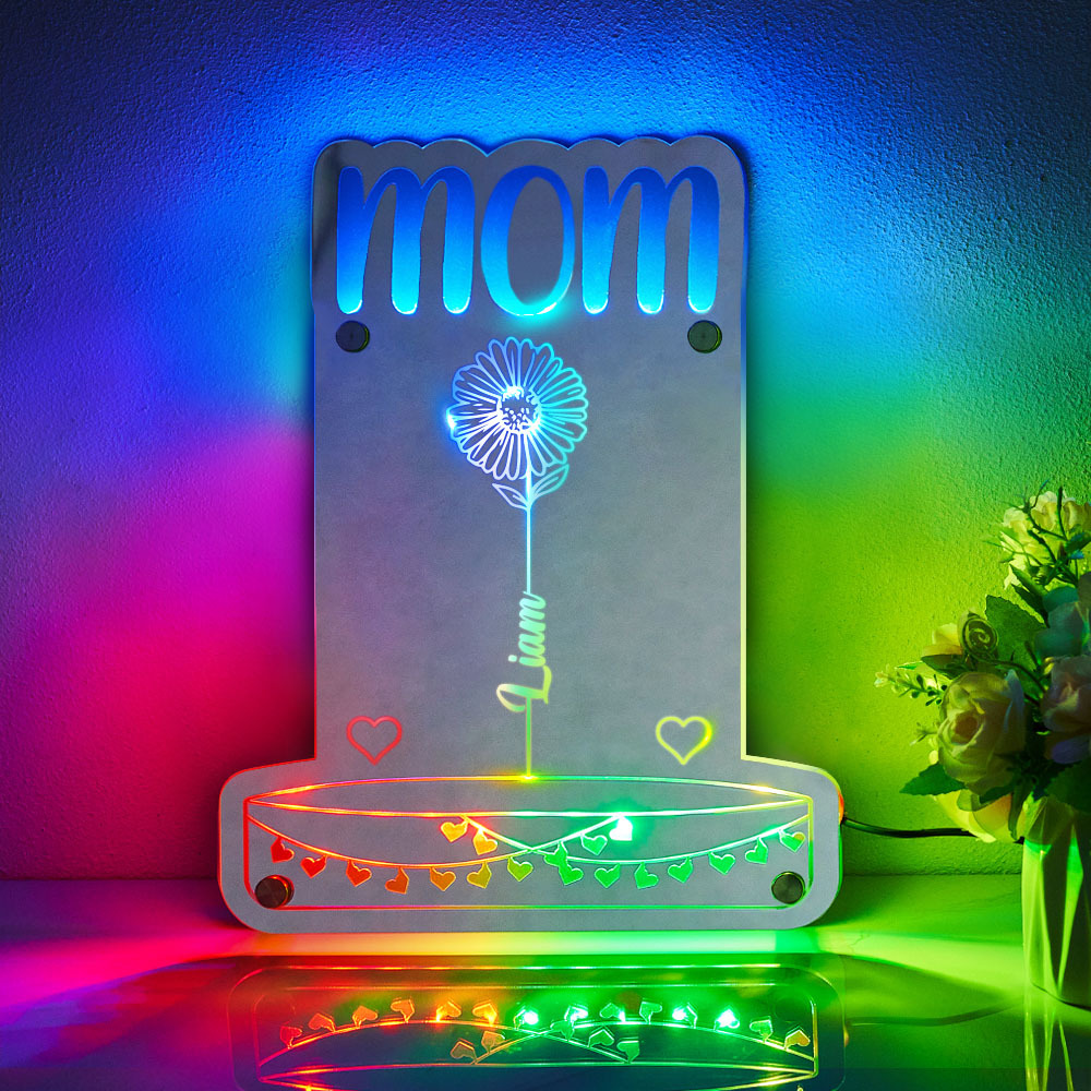 Custom Mom's Garden Led Mirror Light Frame with Flowers and Names Mother's Day Gifts