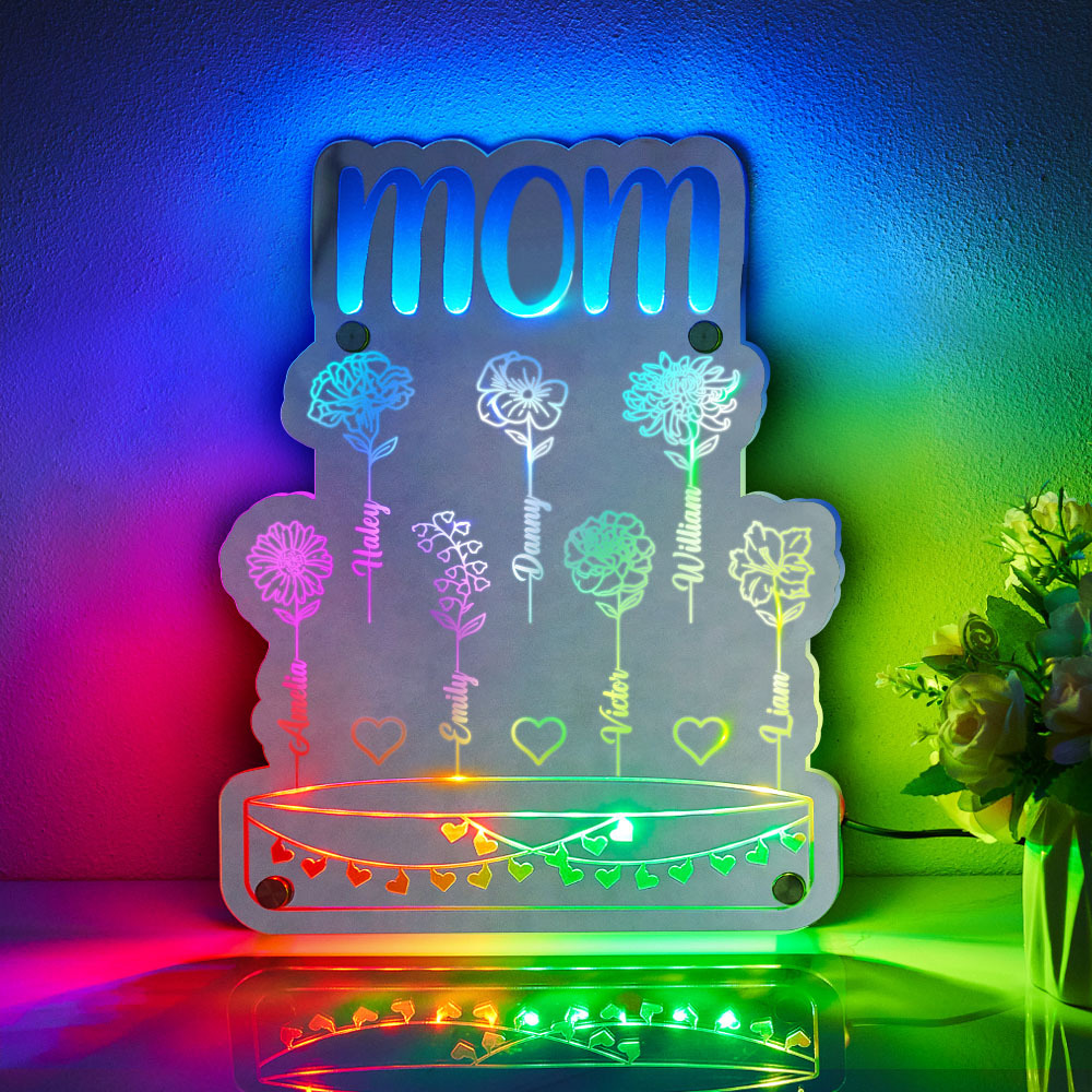 Custom Mom's Garden Led Mirror Light Frame with Flowers and Names Mother's Day Gifts