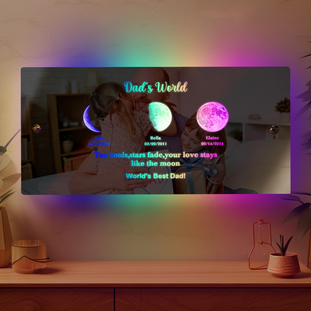 Father's Day Gift Custom Led Mirror Light Frame with Text and Date Dad's Universe