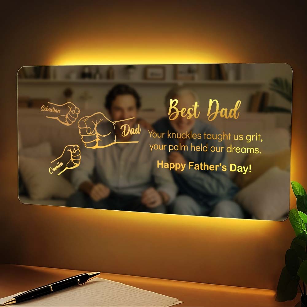 Best Dad Custom Fist Mirror Lamp Personalized Mirror Light Father's Day Gift