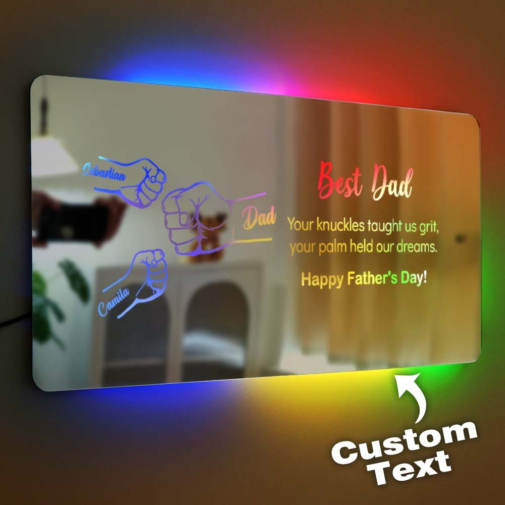 Best Dad Custom Fist Mirror Lamp Personalized Mirror Light Father's Day Gift