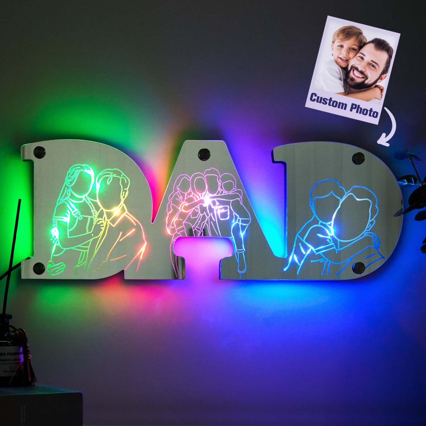 Father’s Day Gift Personalized Picture Engraving Studio Mirror Lamp