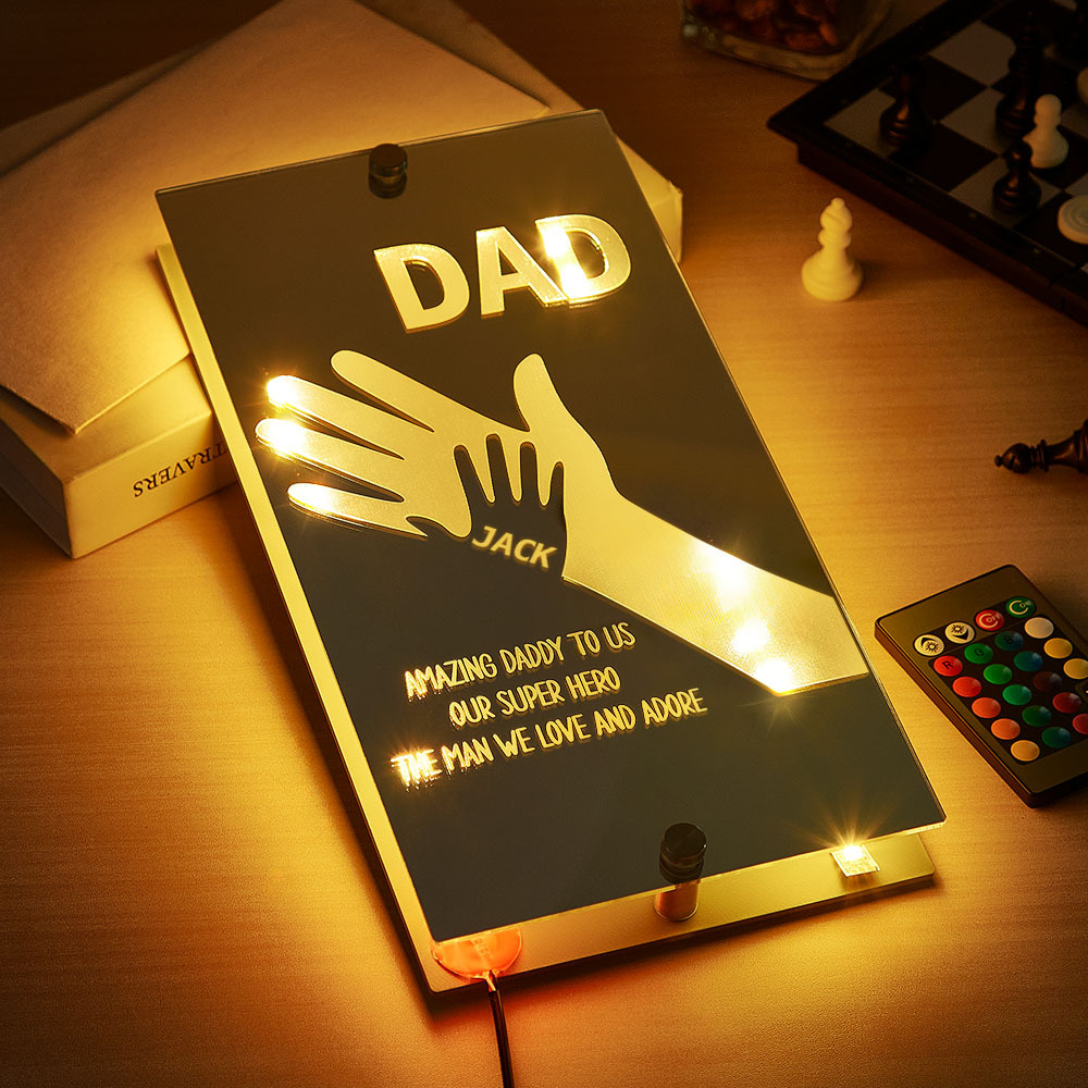 Father's Day Gift Idea Customized Father's Arm Child Palm Name Mirror Lamp
