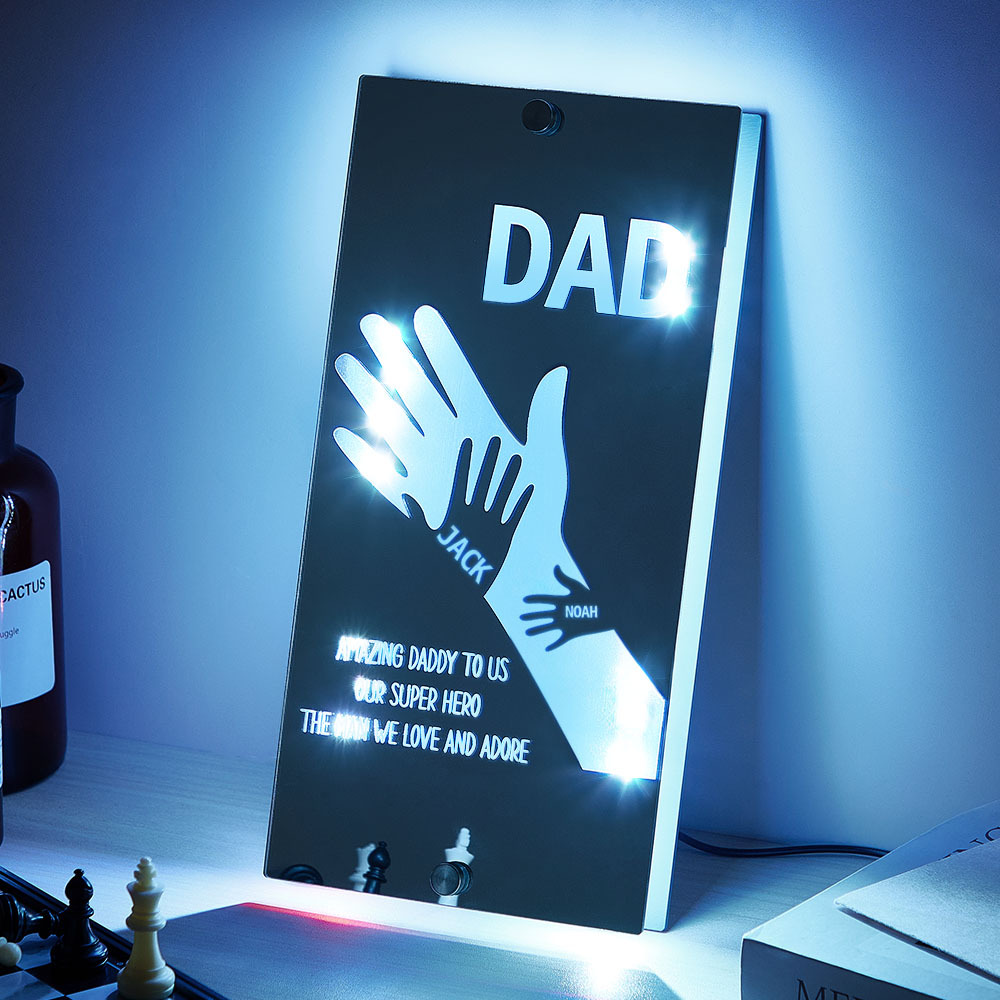 Father's Day Gift Idea Customized Father's Arm Child Palm Name Mirror Lamp
