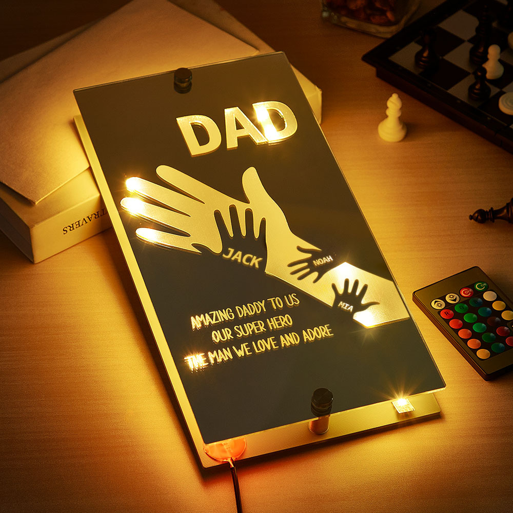 Father's Day Gift Idea Customized Father's Arm Child Palm Name Mirror Lamp
