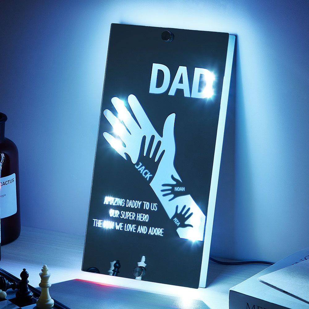 Father's Day Gift Idea Customized Father's Arm Child Palm Name Mirror Lamp