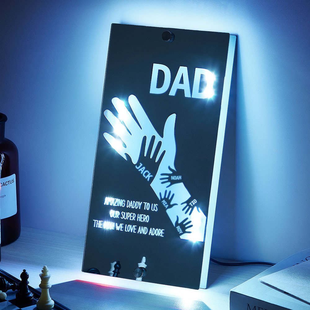 Father's Day Gift Idea Customized Father's Arm Child Palm Name Mirror Lamp