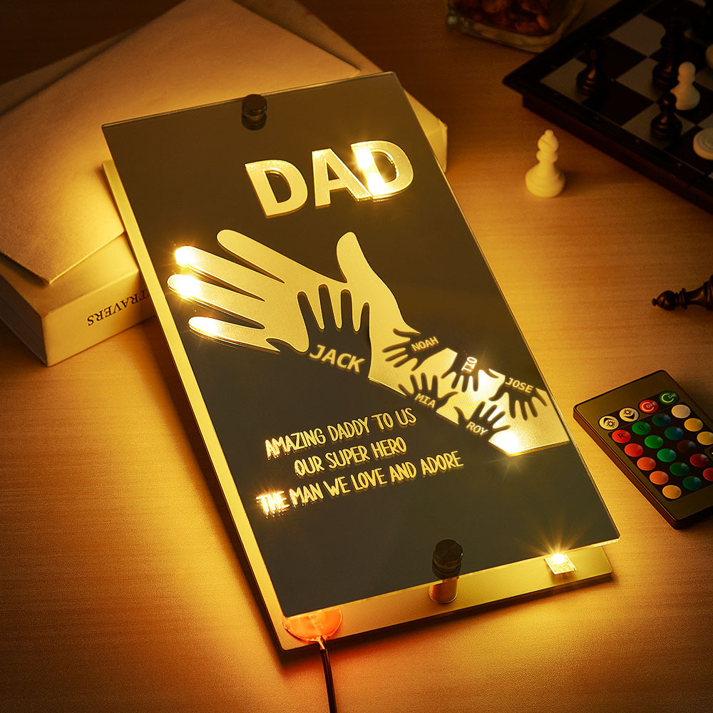 Father's Day Gift Idea Customized Father's Arm Child Palm Name Mirror Lamp
