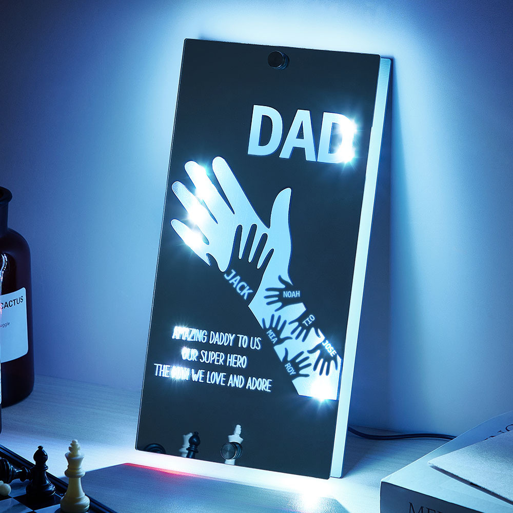 Father's Day Gift Idea Customized Father's Arm Child Palm Name Mirror Lamp
