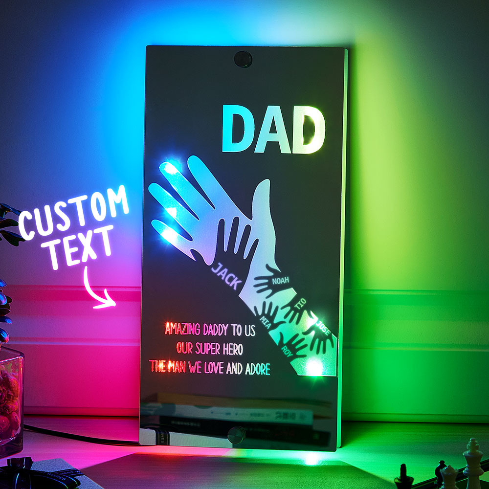 Father's Day Gift Idea Customized Father's Arm Child Palm Name Mirror Lamp