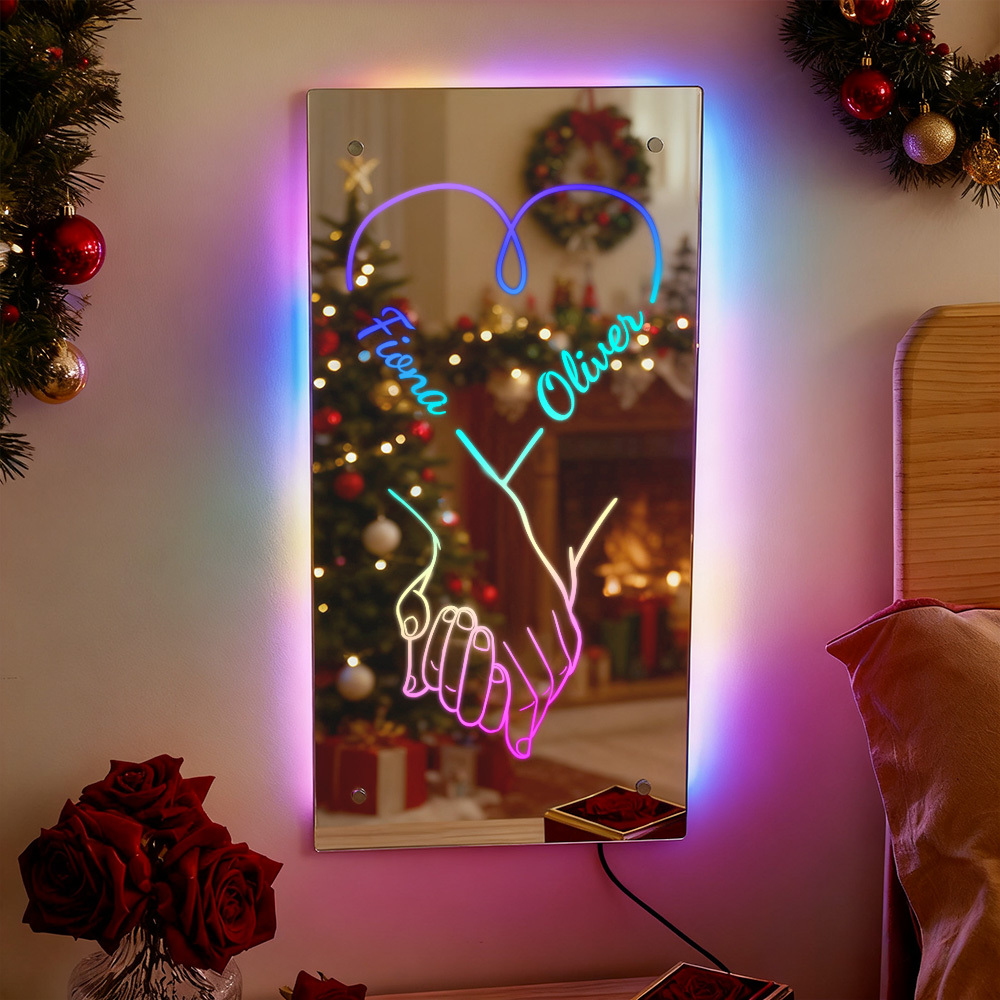 Christmas Gift Personalized Names Mirror Light Custom Mirror Light Colorful Bedroom Lamp Gift for Couples