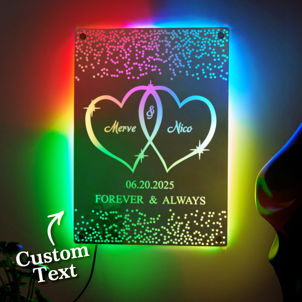 Personalized Names Mirror Light Colorful Bedroom Lamp Wedding Anniversary Gift for Couples