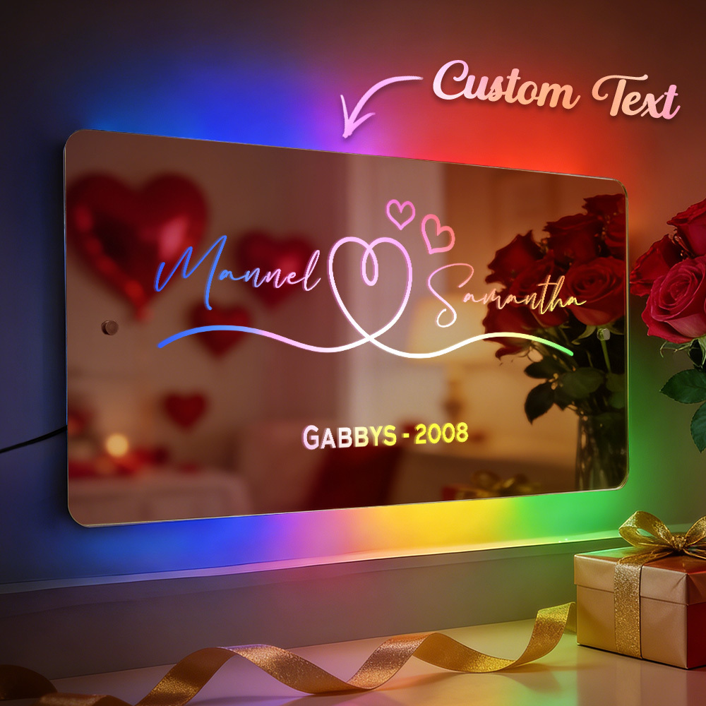 Valentine's Day Gift Personalized Name and Text Mirror Light LED Light Up Mirror For Wall Custom Text Light Up Bedroom Sign Custom Wedding Gifts