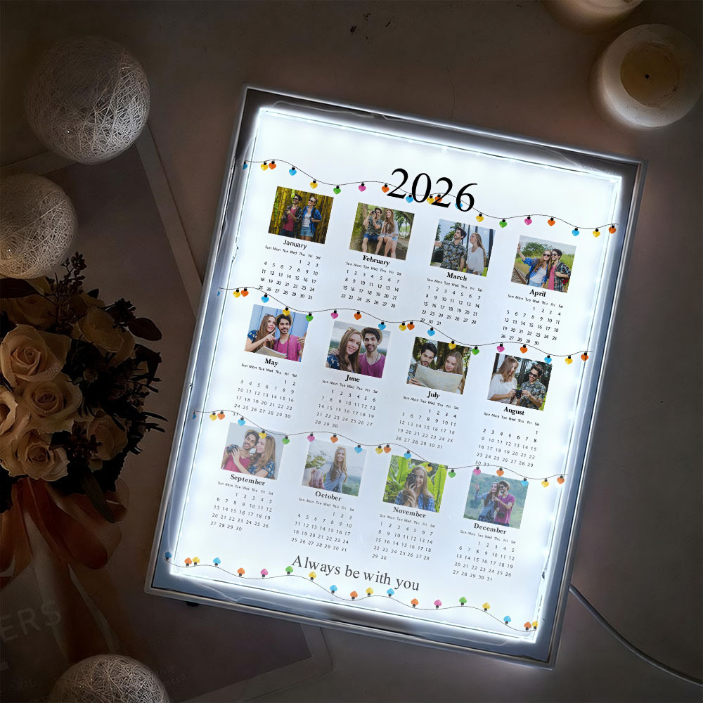 Personalized 2026 Calendar Mirror Light Box with Photo Valentine's Gifts - PhotoMoonLamp