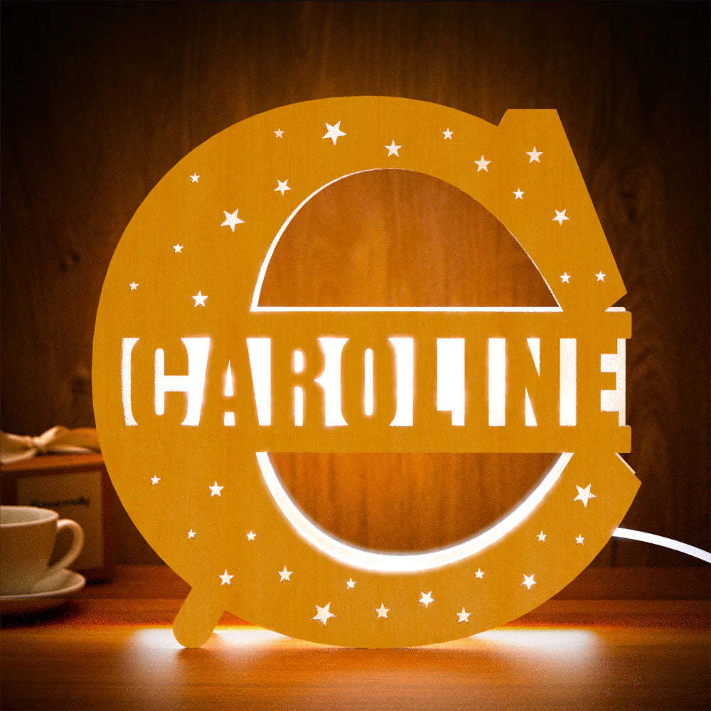 Personalized Initial Name Wooden Night Light Custom Letter Lamp Room Decor - photomoonlamp