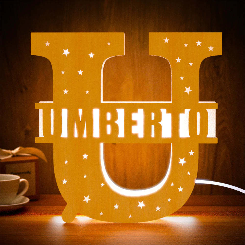 Personalized Initial Name Wooden Night Light Custom Letter Lamp Room Decor - photomoonlamp