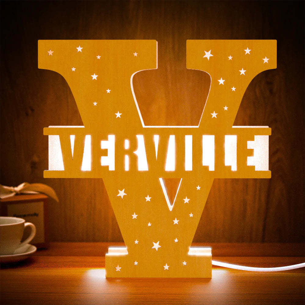 Personalized Initial Name Wooden Night Light Custom Letter Lamp Room Decor - photomoonlamp