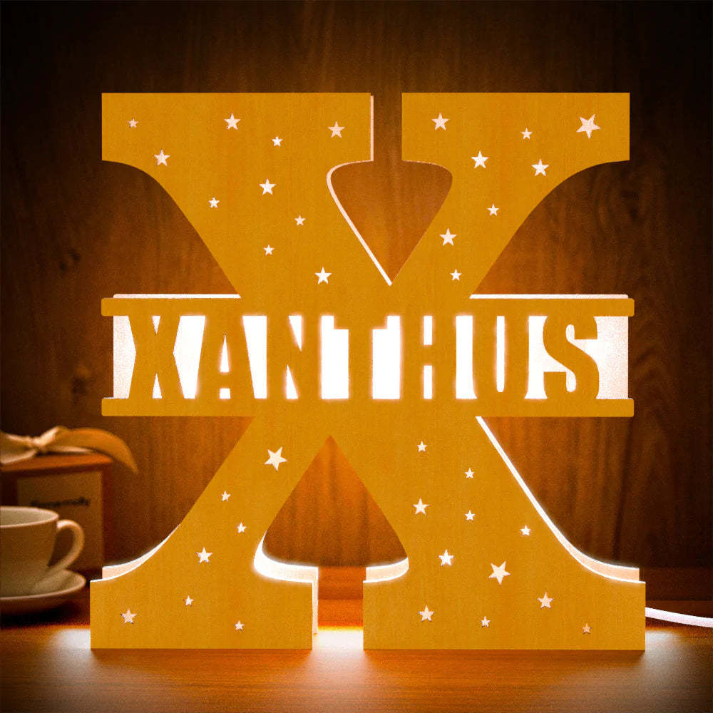 Personalized Initial Name Wooden Night Light Custom Letter Lamp Room Decor - photomoonlamp