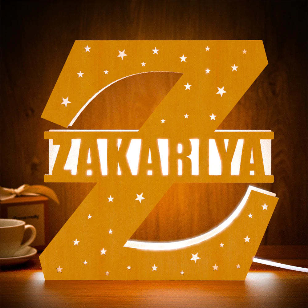 Personalized Initial Name Wooden Night Light Custom Letter Lamp Room Decor - photomoonlamp