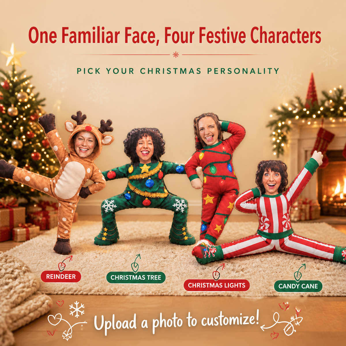 Personalized Jolly Old Soul Poseable Plush Doll, Custom Christmas Keepsake Gift - PhotoMoonLamp