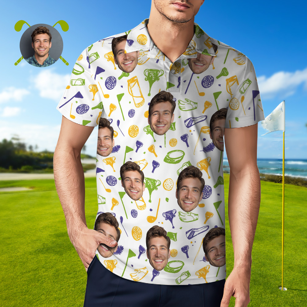 Custom Face Polo Blue Shark Golf Polo Shirt Men's Polo Shirt Gift - PhotoMoonLamp