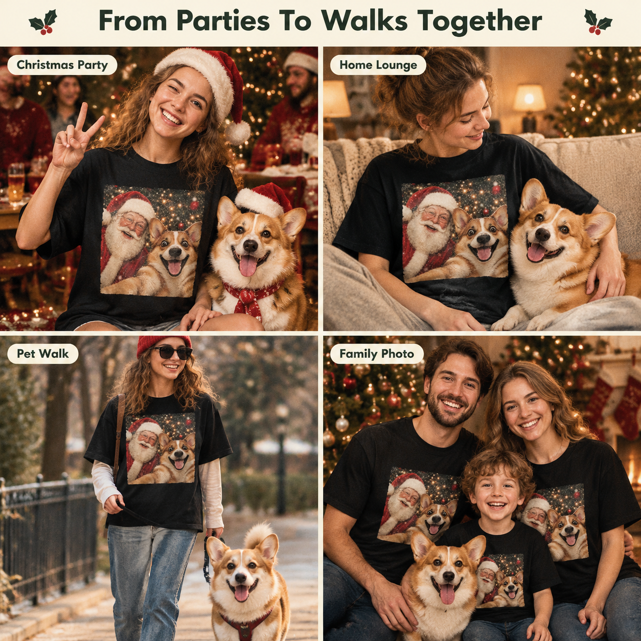 Custom Photo Christmas T-Shirt: Funny Dog & Santa Selfie Tee for Pet Lovers - Holiday Gift - PhotoMoonLamp