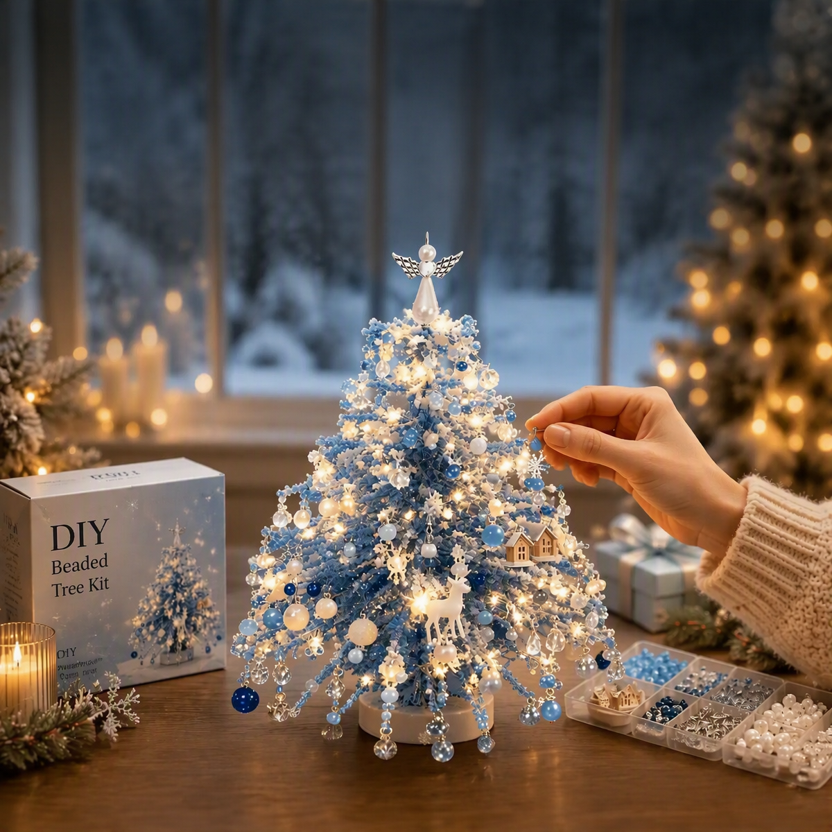 Beaded Mini Christmas Tree DIY Kit – Handmade Tabletop Holiday Decor with Angel Topper