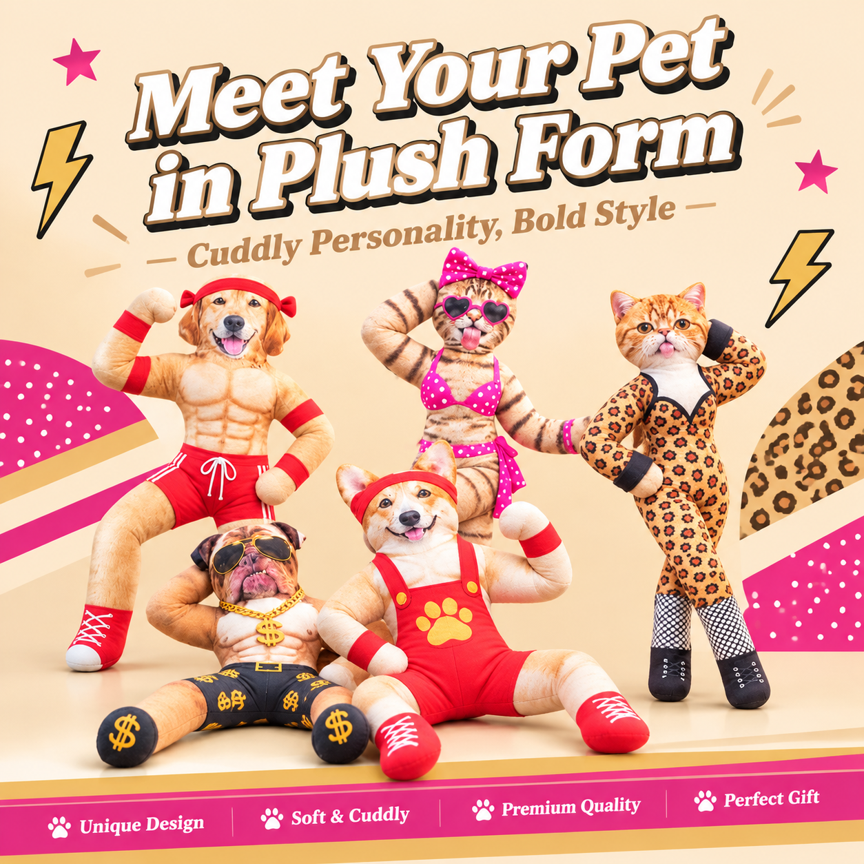 Poseable Plush Pet Doll for Christmas Gifts – Customizable Funny Animal Figurine for Dog & Cat Lovers - PhotoMoonLamp