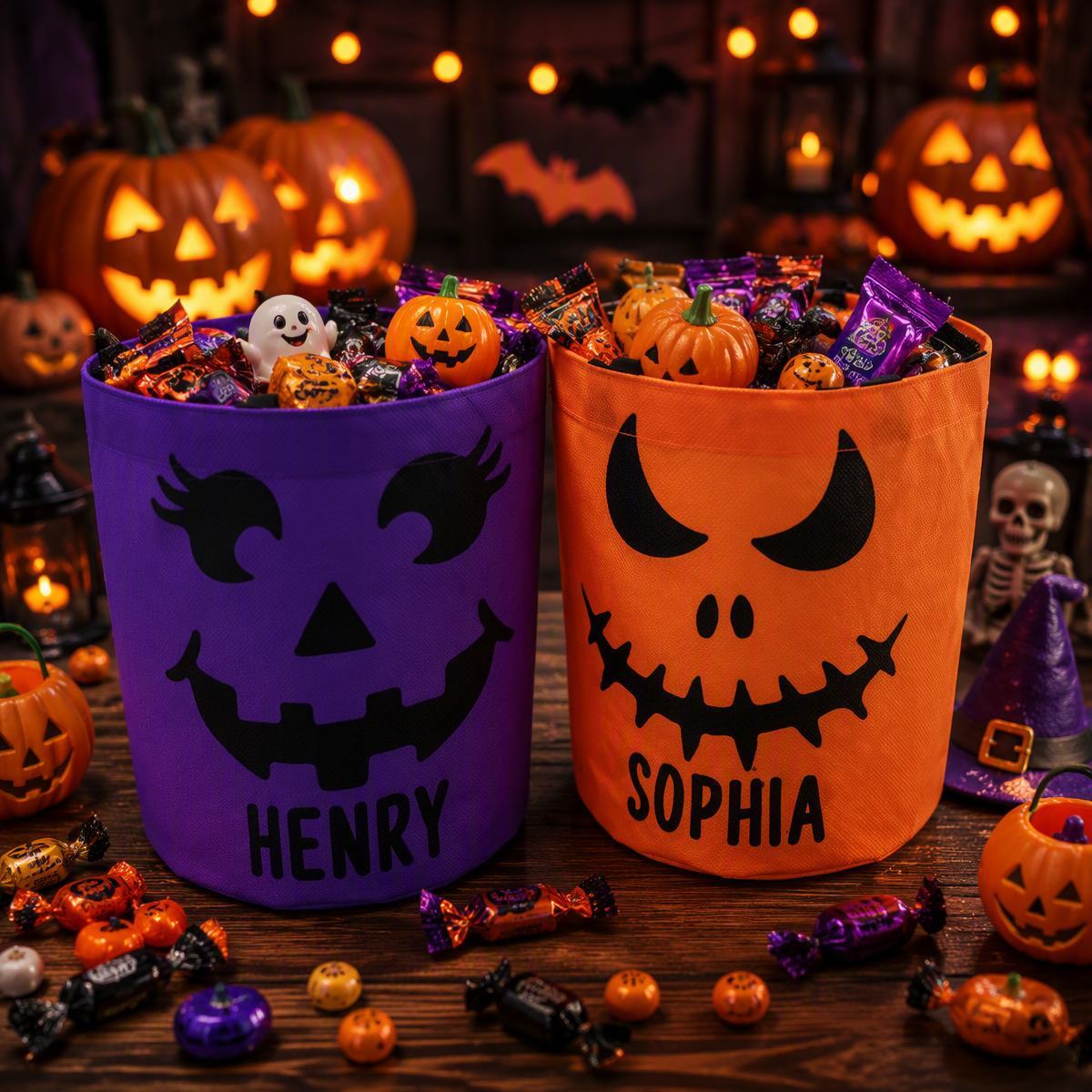 Custom LED Light Bucket Bag - Personalized Halloween Birthday Gifts For Kids - Little Boo Energy Glow Treat Bag for Kids & Trick-or-Treating