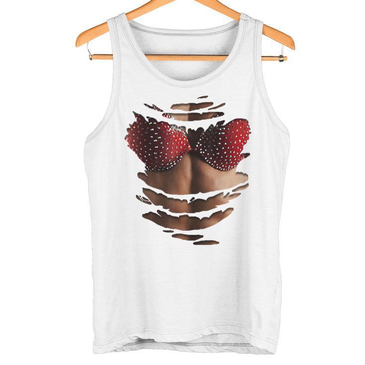 Funny 3D Ripped Tank Top Strawberry Bra Print, Summer Party Gift, Sexy Casual Wear - PhotoMoonLamp