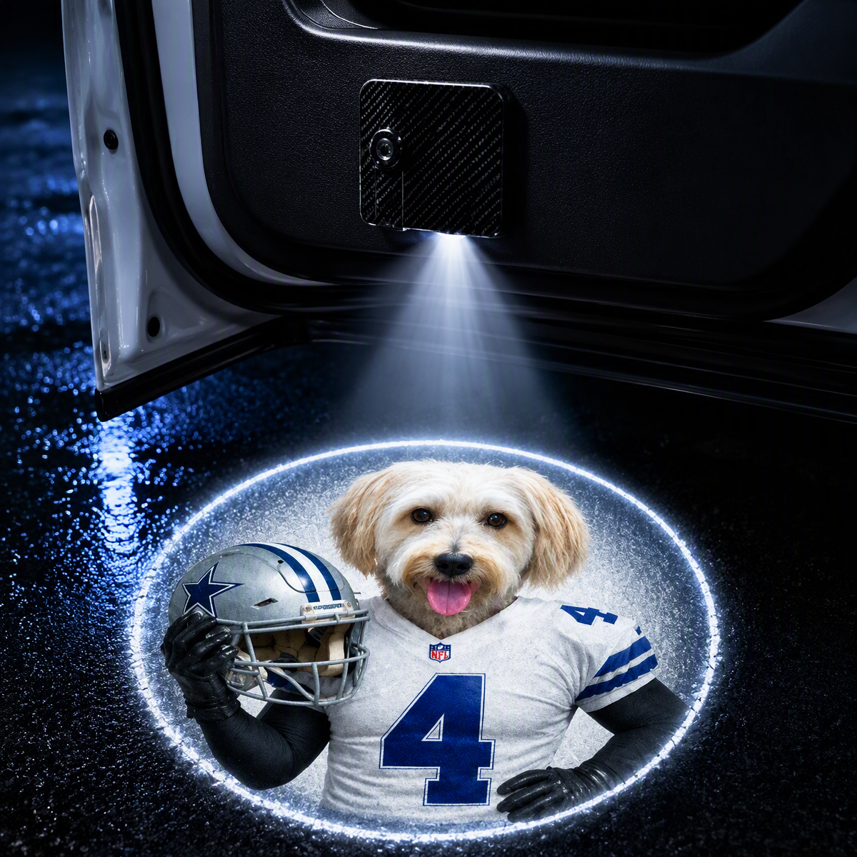 Custom Pet Portrait Car Door Projector Lights Personalized Dog & Cat Photo Welcome Light, Football-Inspired Auto Door LED Projector, Universal Fit