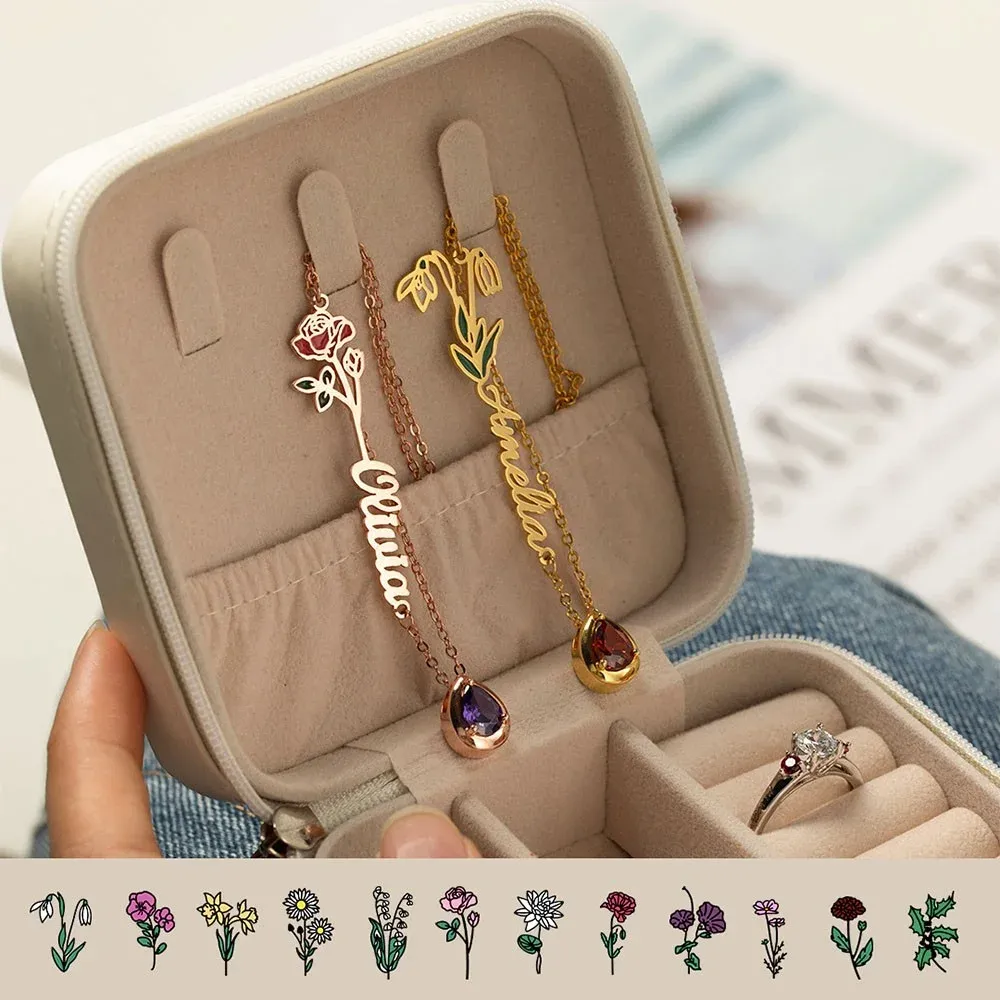 Personalized Birth Flower & Birthstone Necklace with Name, Women's Jewelry, Mother's Day Gift, Gift for Mom