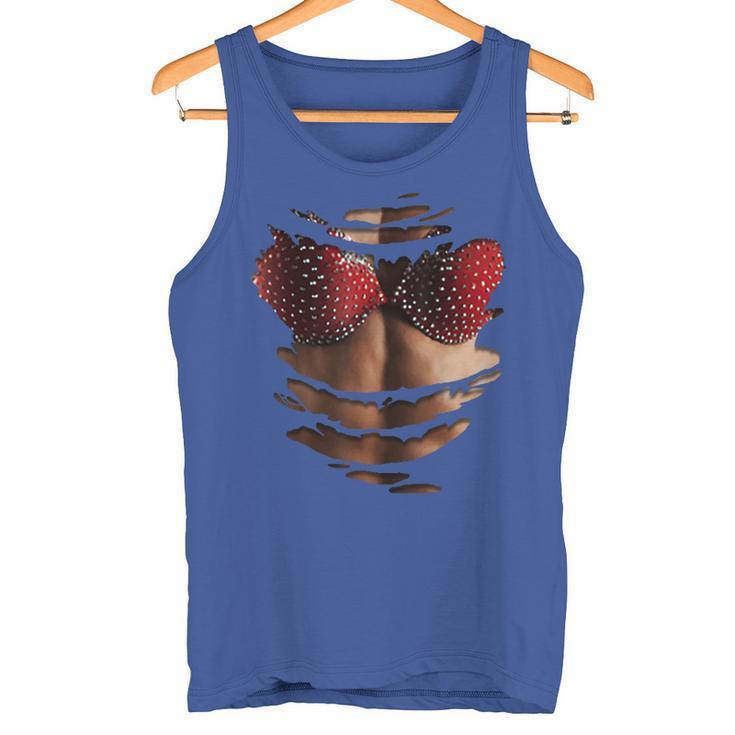 Funny 3D Ripped Tank Top Strawberry Bra Print, Summer Party Gift, Sexy Casual Wear - PhotoMoonLamp