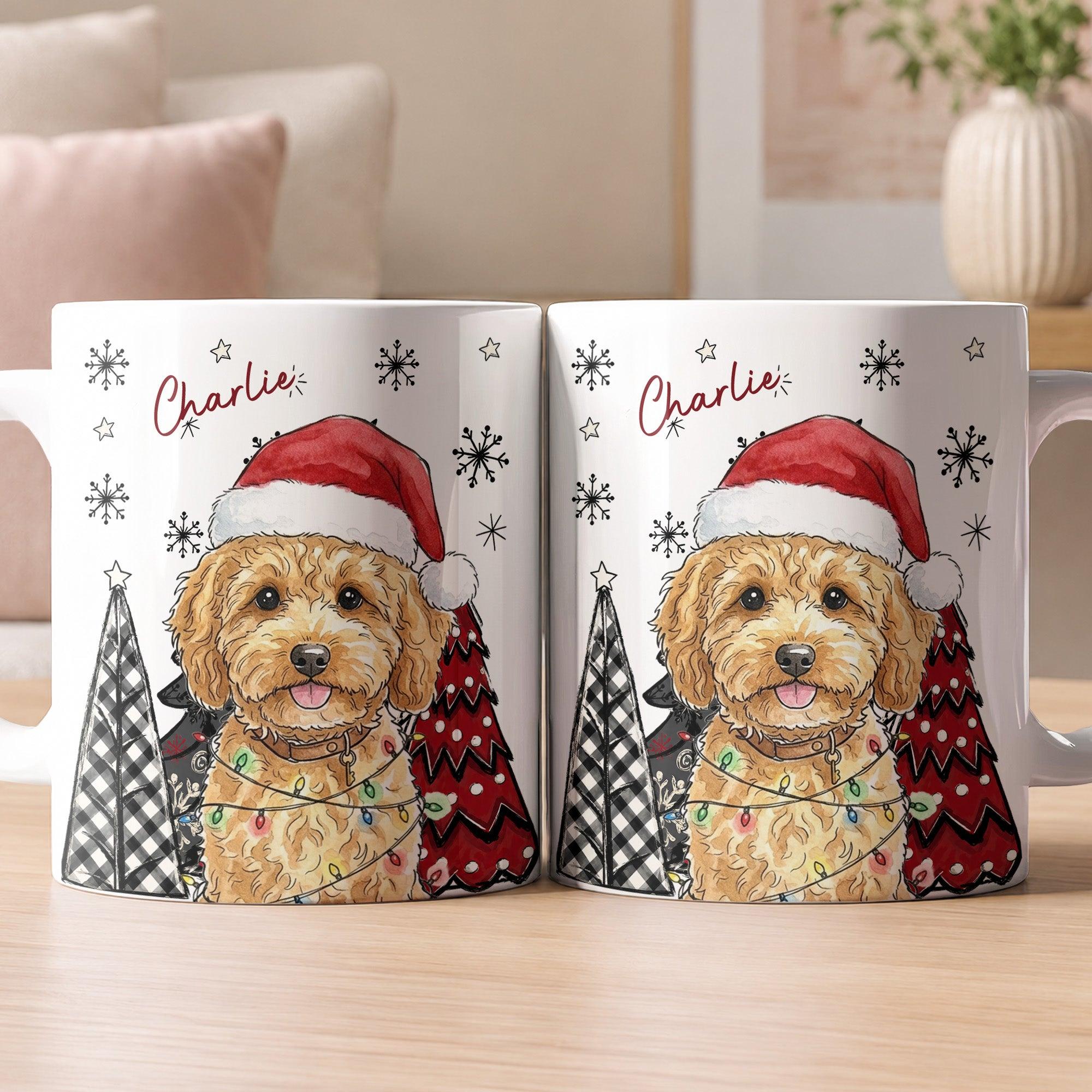 Personalized Pet Christmas Mug Custom Watercolor Portrait Gift for Dog & Cat Lovers, Holiday Present