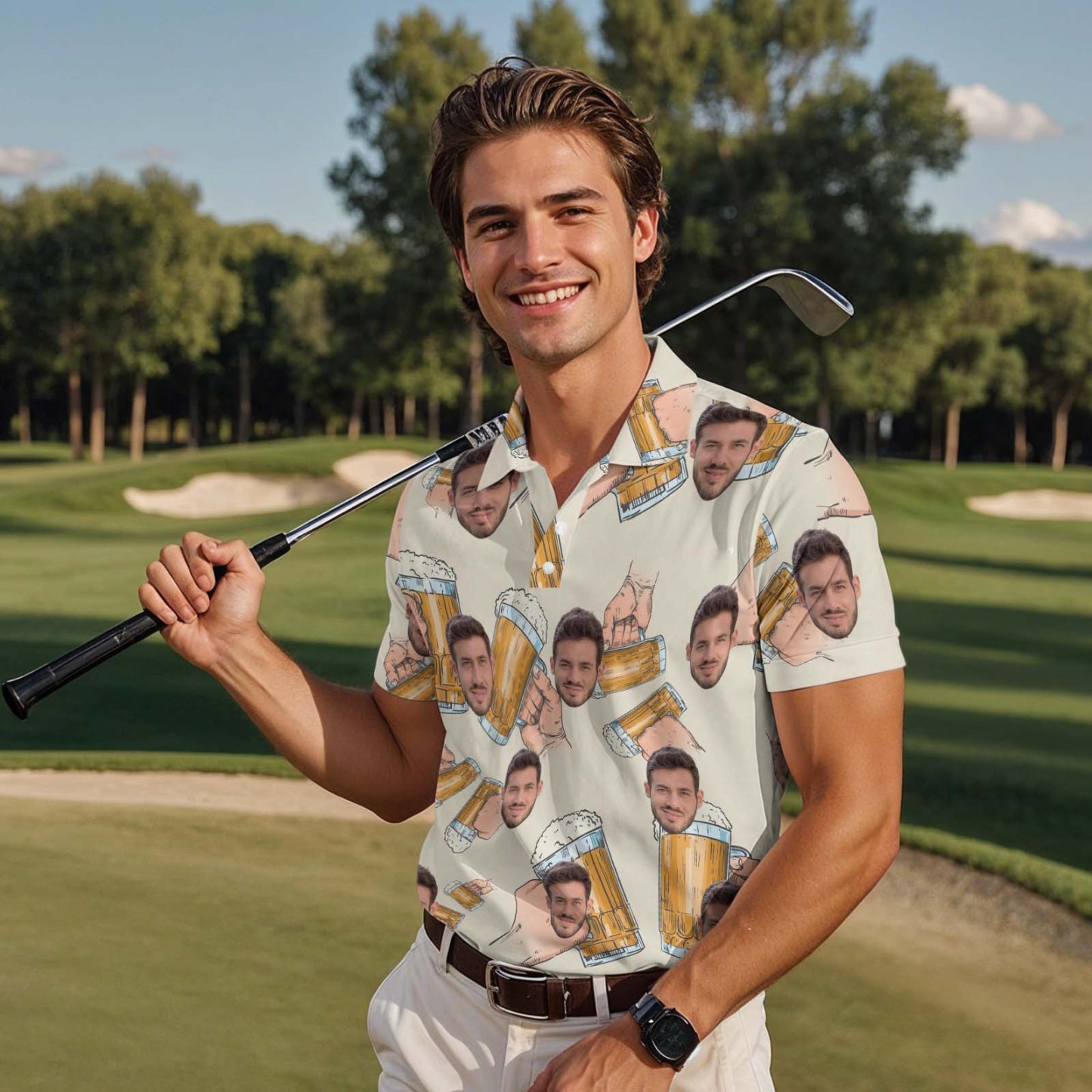 Custom Polo Shirt Personalized Classic Brew Beer Golf Shirts with Faces Or Logos Gift Idea - PhotoMoonLamp