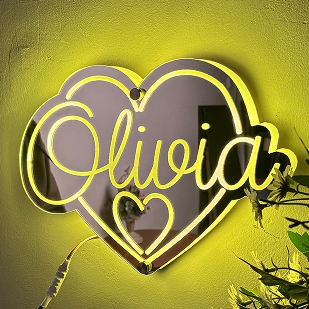 Personalized Heart-Shaped Mirror Name Lamp