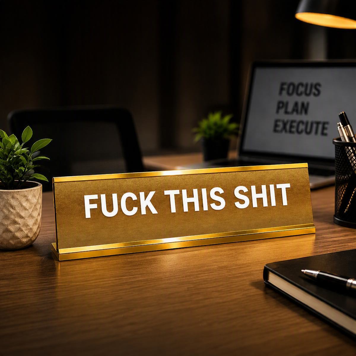 Funny Rude Office Name Plate Fucking Shit Desk Sign Sarcastic Workplace Humor Gift for Coworkers, Boss & Managers