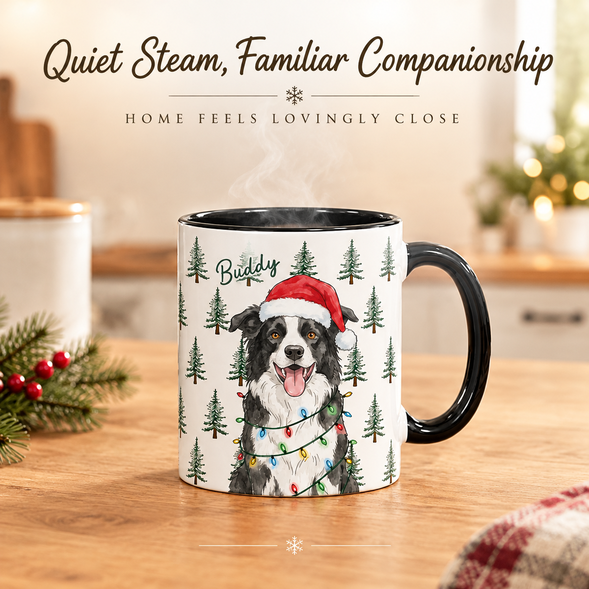 Personalized Pet Christmas Mug Custom Watercolor Portrait Gift for Dog & Cat Lovers, Holiday Present - PhotoMoonLamp