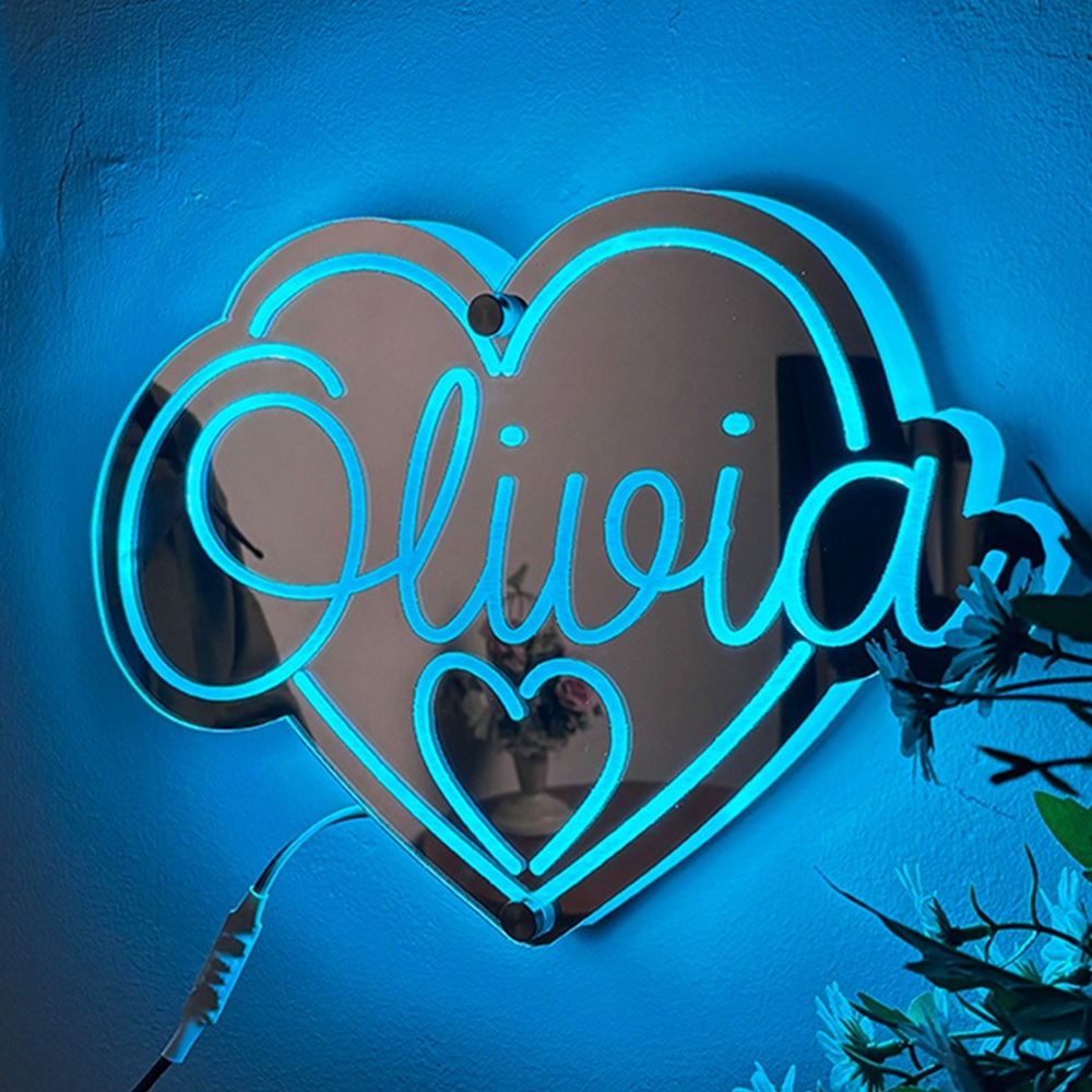Personalized Heart-Shaped Mirror Name Lamp