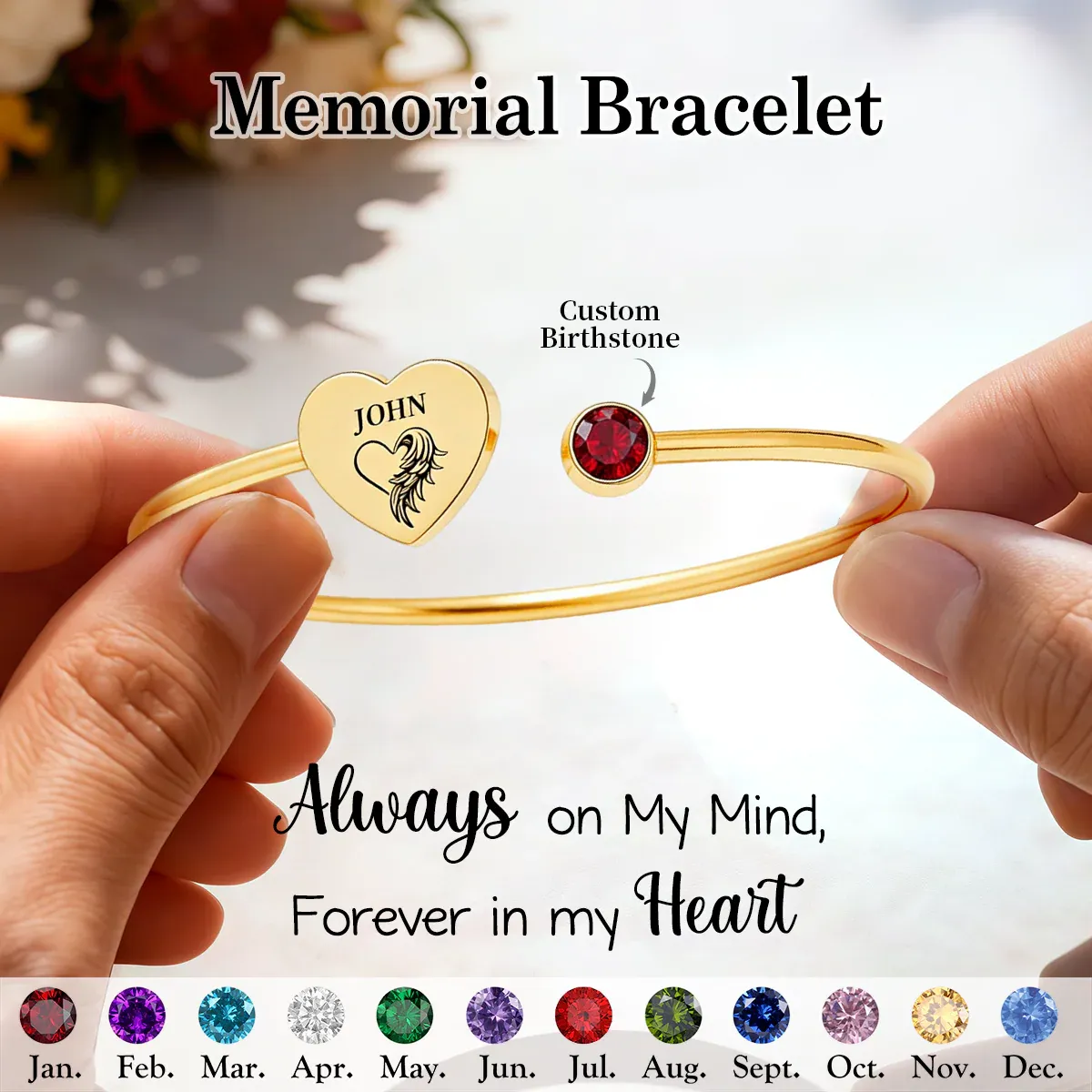 In Loving Memory With Wings Name Personalized Birthstone Bracelet
