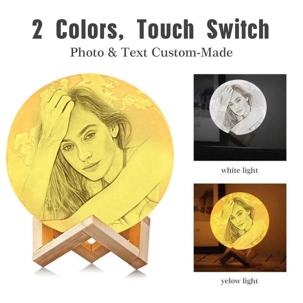 Engraved Photo Lamp Two Colors Magic Lunar Customized Earth Lamp With Text, Christmas Gift for Mom(10-15cm)